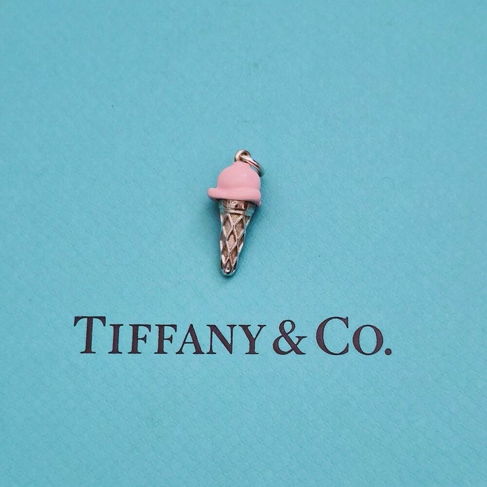 RARE Tiffany & Co. Pink Enamel Ice-cream Cone Sterling Silver Charm Pendant